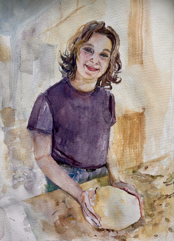 Making Bread at Papa's Original Watercolor Painting by Phoebe Kellerman