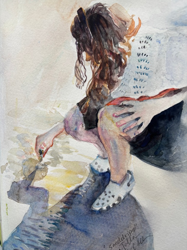 Sand Drip Castles at La Jolla, CA Original Watercolor Painting by Phoebe Kellerman