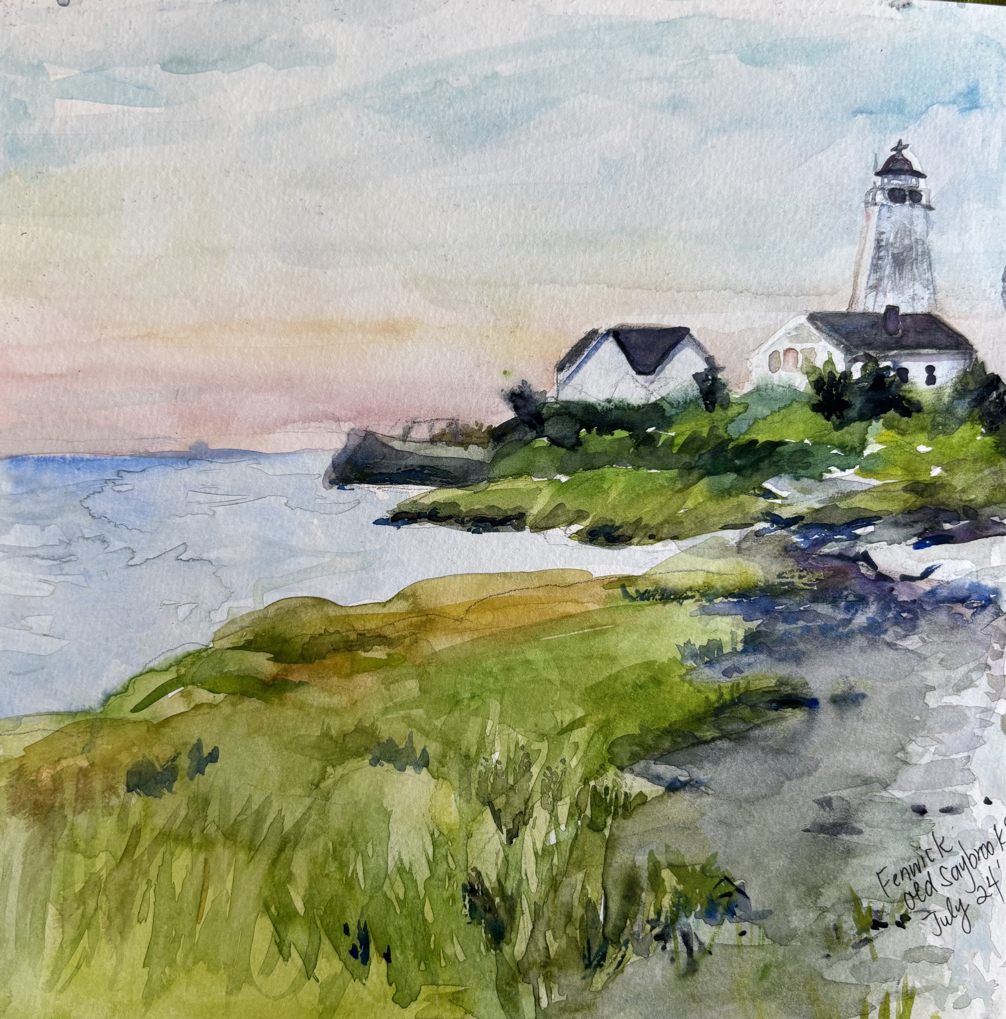 Fenwick Lighthouse Old Saybrook, CT Original Watercolor painting by Phoebe Kellerman
