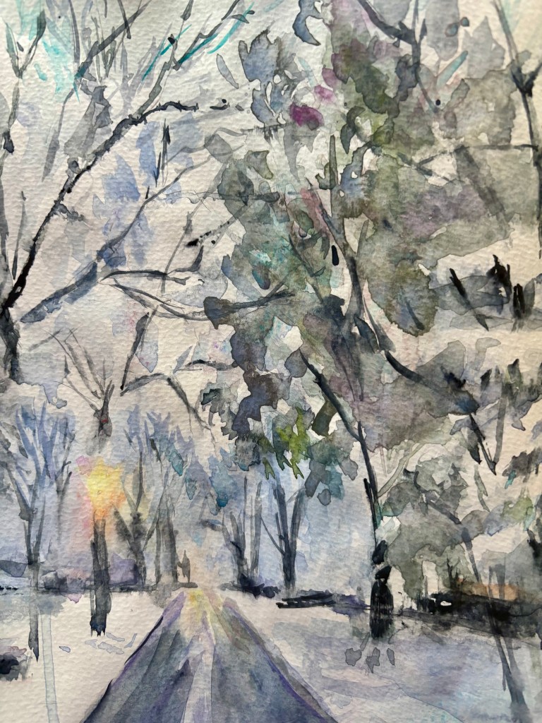 Bexley ohio snowfall. Phoebe Kellerman original watercolor painting.