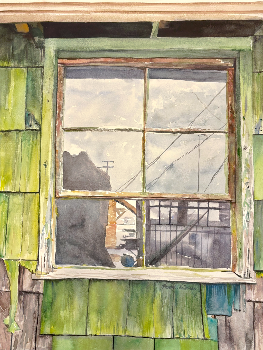 Bexley Ohio Peeling Siding Original Watercolor painting. Phoebe Kellerman