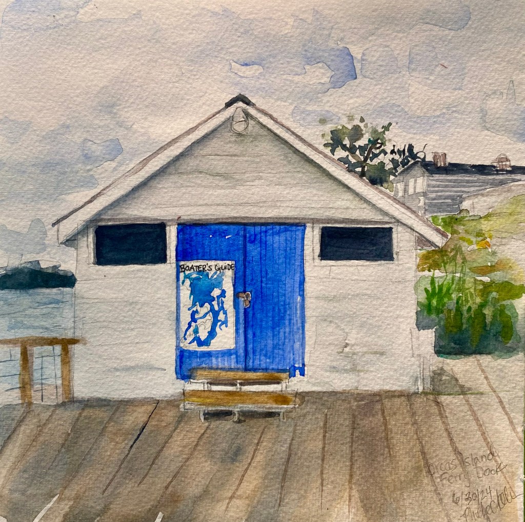 Orcas Island Washington Ferry Dock Original Watercolor Painting by Phoebe Kellerman